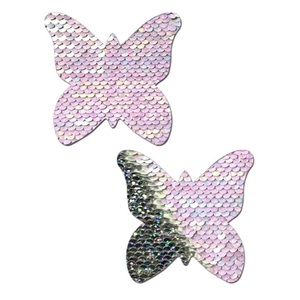White and Silver Flip Sequin Butterfly Pasties
